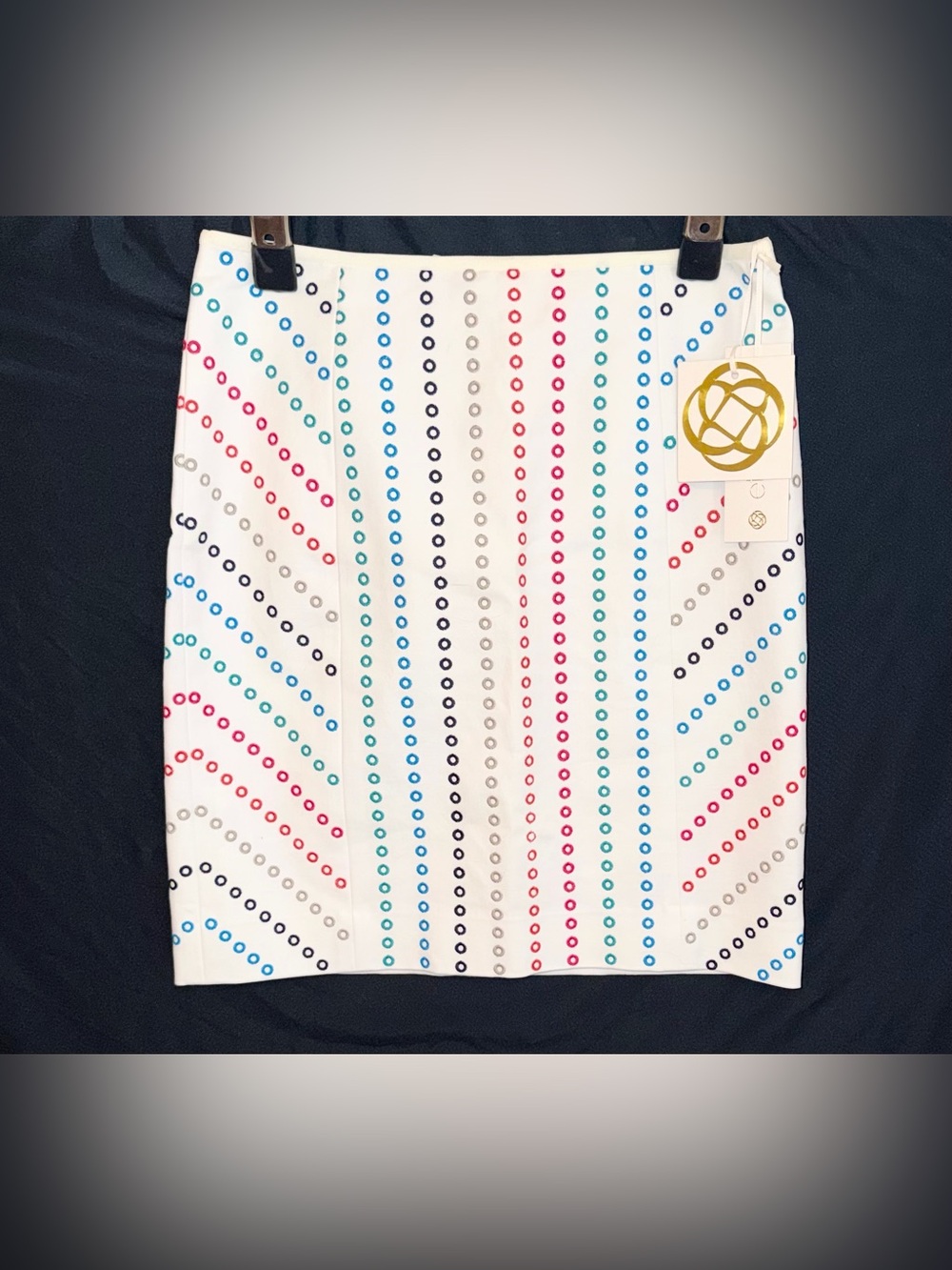 NWT‎ Etcetera Size 4 Small Polka Dot Lined Pencil Skirt White Cotton Blend